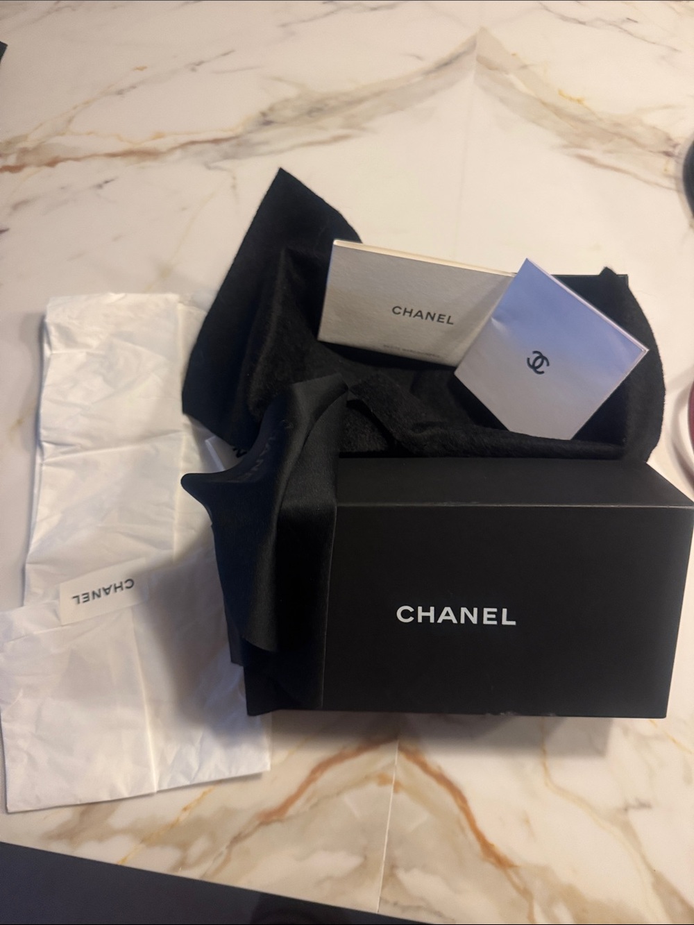 CHANEL glasses Box with Booklet wrapping and ribbon
